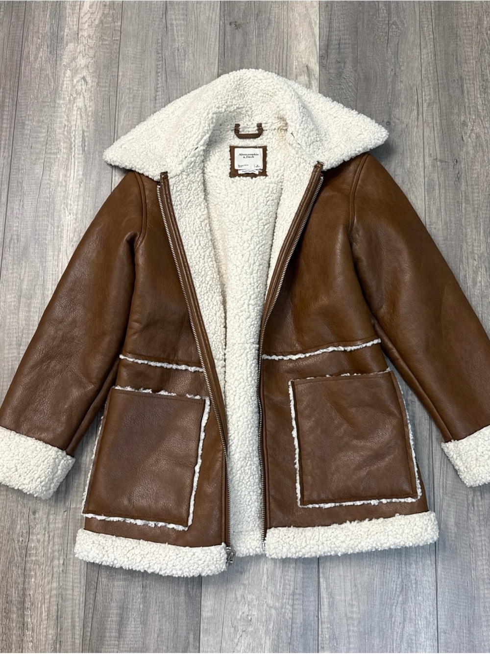 Abercrombie & Fitch Brown Faux Leather Shearling Jacket
